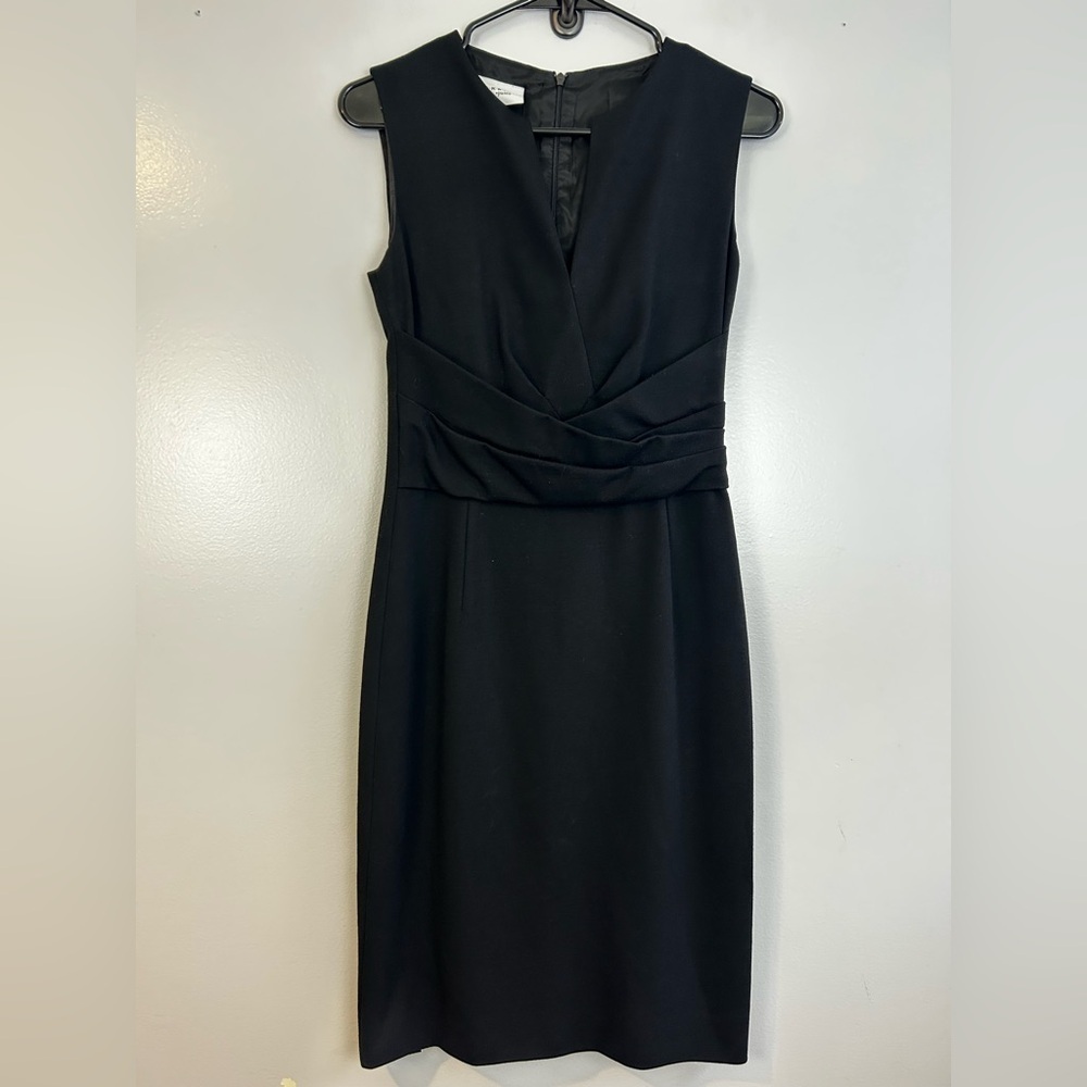 Akris Punto Black Sleeveless Split Neck Sheath Midi Dress Size 4